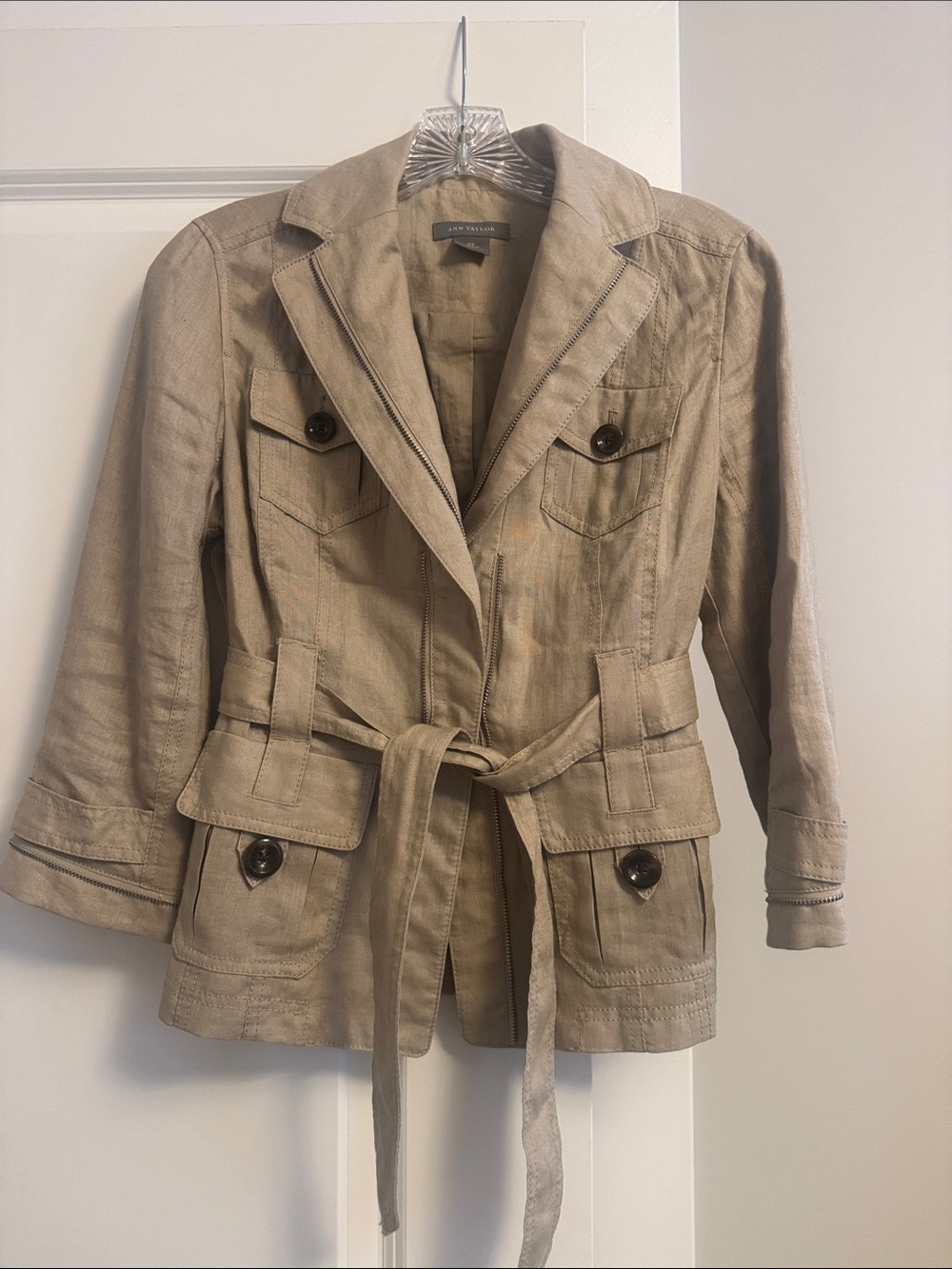 Ann Taylor Tan Utility Jacket with Self-Tie Belt